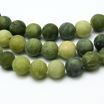 Round Frosted Natural TaiWan Jade Bead Strands X-G-M248-12mm-02-1