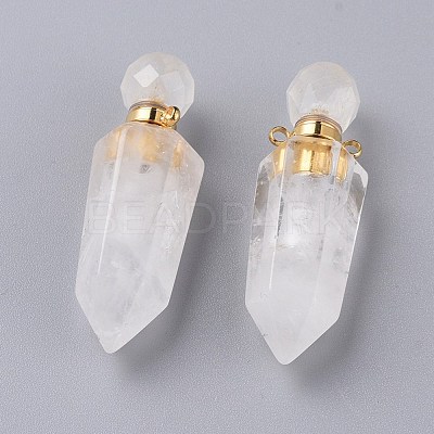 Faceted Natural Quartz Crystal Openable Perfume Bottle Pointed Pendants G-P435-D-03G-1