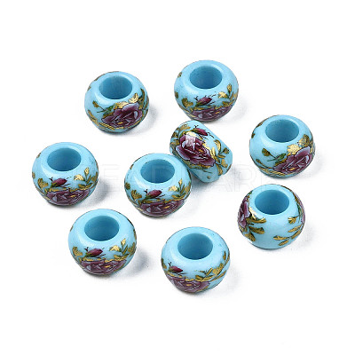 Flower Printed Opaque Acrylic Rondelle Beads SACR-S305-27-E03-1