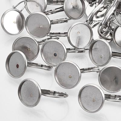 Tarnish Resistant Flat Round Tray Smooth Surface 304 Stainless Steel Leverback Earring Findings STAS-R065-66-1