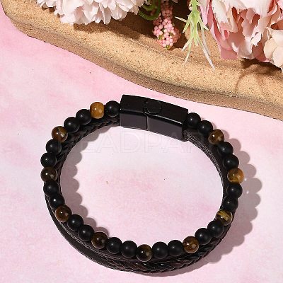 Natural Tiger Eye & Glass Round Beaded Bracelets BJEW-G732-01B-1