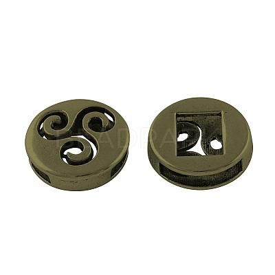 Flat Round Tibetan Style Alloy Slide Charms TIBE-R310-07AB-NR-1