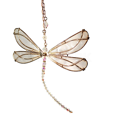 1Pc Glass & Metal Enamel Dragonfly Pendant Decorations HJEW-CN0001-29-1