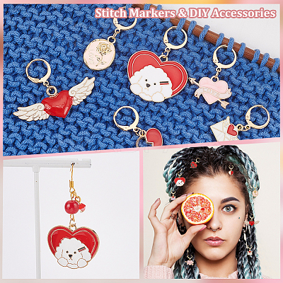 Valentine's Day Alloy Enamel Pendant Stitch Markers HJEW-AB00290-1