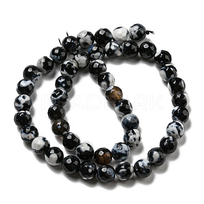 Dyed Natural Fire Crackle Agate Faceted Round Beads Strands G-E320C-8mm-08-1