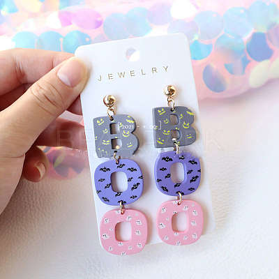 Halloween BOO Word Acrylic Dangle Stud Earrings FS-WG95590-02-1