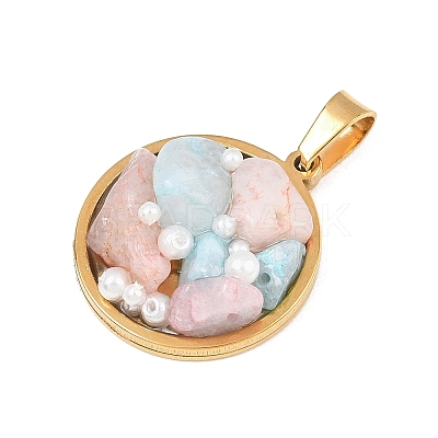 Natural Mixed Stone Chip and Plastic Pearl Pendants GG-CBA7019-01G-05-1