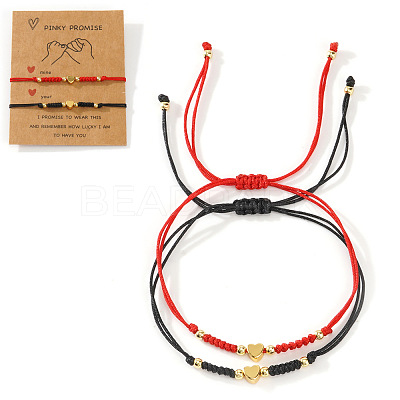 2Pcs 2 Colors 304 Stainless Steel Heart Bead Braided Bead Bracelet ZD8113-1-1