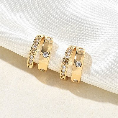 Two-layer C-Shaped Brass Micro Pave Clear Cubic Zirconia Cuff Earrings LS-EJEW-L316-01G-04-1