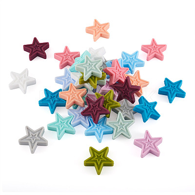48Pcs 12 Colors Star Silicone Beads SIL-TA0001-56-1