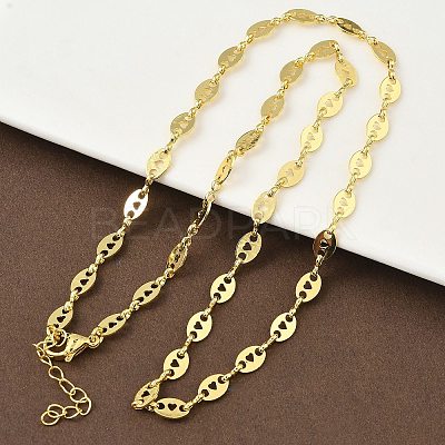 Oval with Hollow Heart Brass Link Chain Necklaces for Women NJEW-K271-06G-1