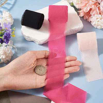 3 Rolls Polyester Raw Edges Ribbons SRIB-TAC0002-26C-1
