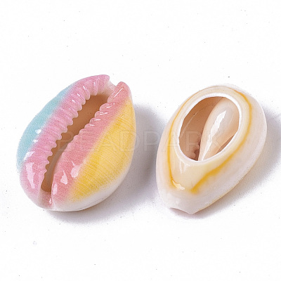 Printed Natural Cowrie Shell Beads SSHEL-R047-01-A10-1