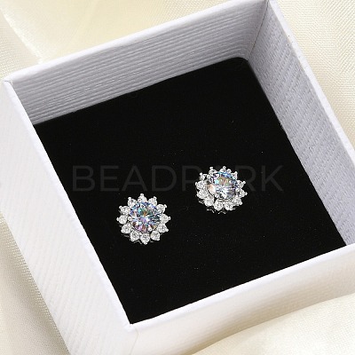 925 Sterling Silver Micro Pave Clear Cubic Zirconia Stud Earrings EJEW-U042-03P-1
