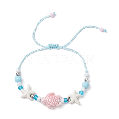 Synthetic Turquoise Bead Braided Bead Bracelets BJEW-JB11720-1