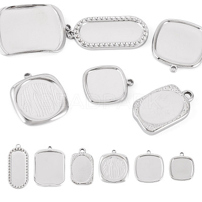 6Pcs 6 Styles 304 Stainless Steel Pendant Cabochon Settings STAS-TA0005-71P-1