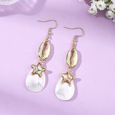 Teardrop Natural Trochid Shell/Trochus Shell Dangle Earrings EJEW-JE07165-1