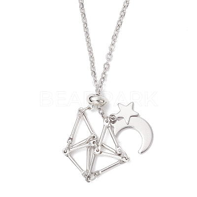 304 Stainless Steel Empty Macrame Pouch Star Moon Pendant Cable Chain Necklace Making NJEW-JN05281-01-1