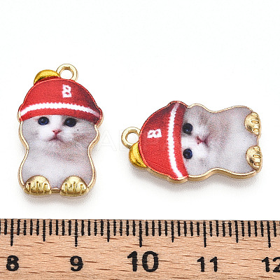 Printed Light Gold Tone Alloy Pendants ENAM-N056-208F-1