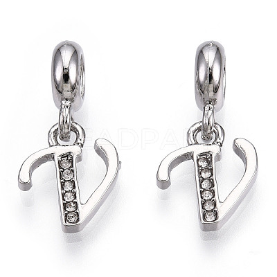 Platinum Rack Plating Alloy Rhinestone European Dangle Charms PALLOY-T048-36P-V-1