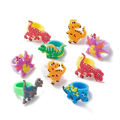 PVC Plastic 3D Dinosaur Finger Ring RJEW-I081-01-1