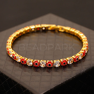 Brass & Clear Cubic Zirconia & Resin Evil Eye Tennis Bracelets for Women FS-WG6CA97-21-1