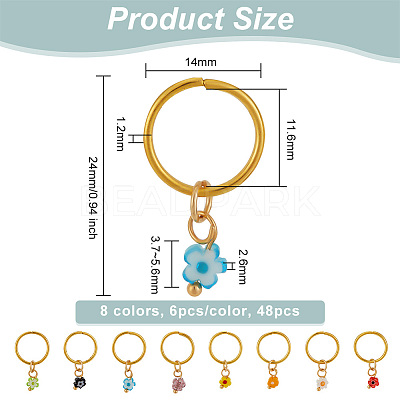 24Pcs 8 Colors Handmade Millefiori Glass & Iron Braiding Hair Pendants Decoration Clips OHAR-AB00009-1