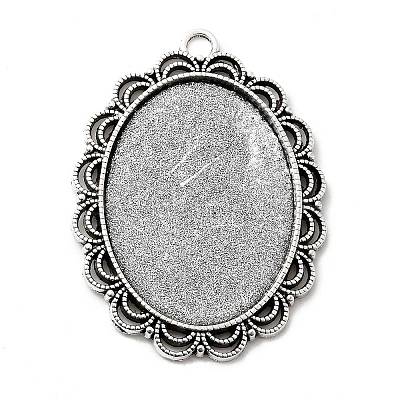 Tibetan Style Antique Silver Alloy Flat Oval Pendant Cabochon Settings TIBEP-M022-58AS-1