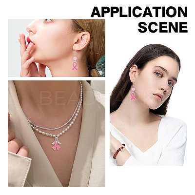 30Pcs 3 Style October Breast Cancer Pink Awareness Ribbon Alloy Enamel Pendants ENAM-SC0003-32-1
