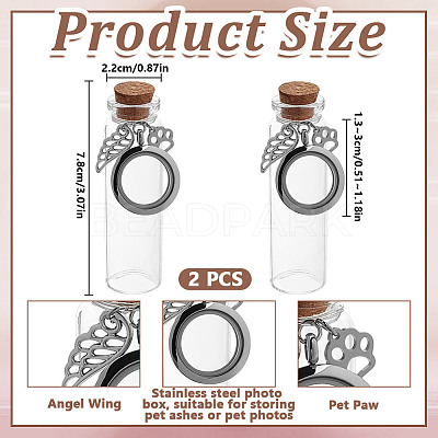 2Pcs Transparent Glass Empty Bottles with 304 Stainless Steel Locket Pendants AJEW-DR00035-1