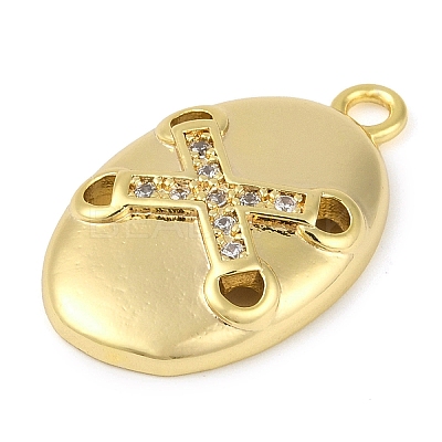 Cross Theme Real 18K Gold Plated Brass Micro Pave Clear Cubic Zirconia Pendants KK-L219-06G-06-1