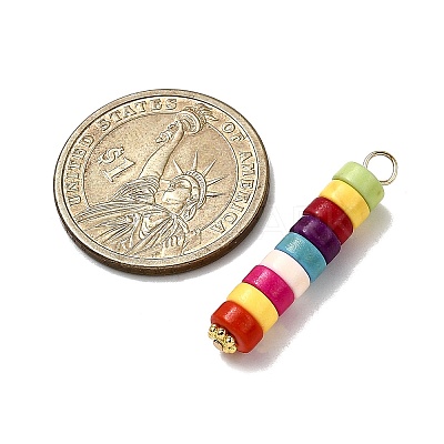 Dyed Synthetic Turquoise Column Pendants PALLOY-JF04536-02-1