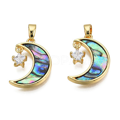 Brass Clear Cubic Zirconia Pendants KK-N233-406-1