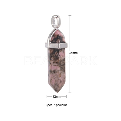 5Pcs 5 Style Natural Gemstone Pointed Pendants G-FS0001-26-1