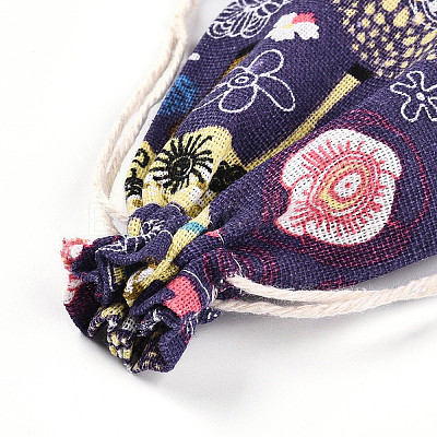 Flower Deer Printed Polycotton(Polyester Cotton) Packing Pouches Drawstring Bags ABAG-T004-10x14-36-1