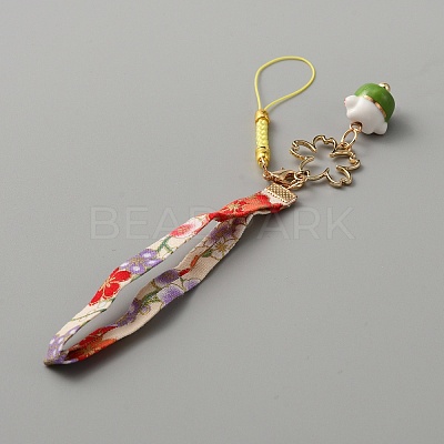 Porcelain Cartoon Lucky Cat Mobile Phone Lanyard HJEW-WH0068-09G-1