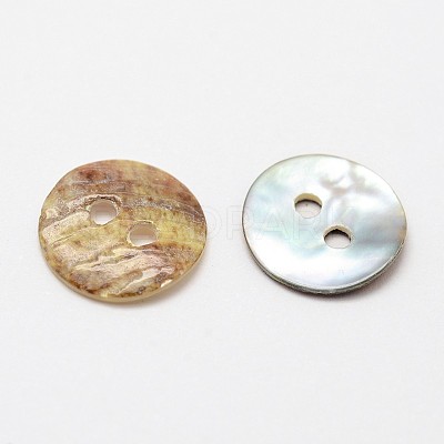 2-Hole Flat Round Mother of Pearl Buttons X-SHEL-N033-06-10mm-1