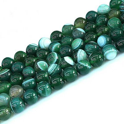 Natural Striped Agate/Banded Agate Round Bead Strands G-E234-02-1