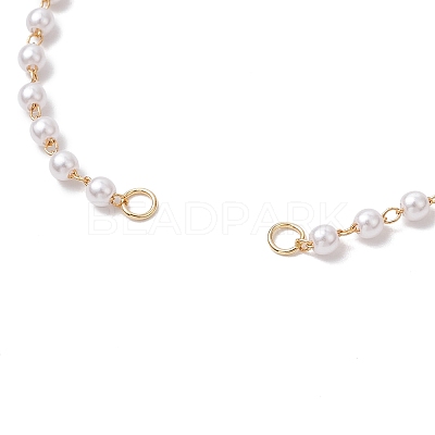 Handmade Brass & Round ABS Plastic Imitation Pearl Link Chain Bracelet Making AJEW-JB01326-1