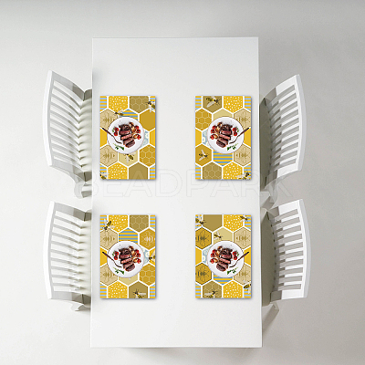 Rectangle with Bees Pattern Cotton Linen Cloth Table Mat AJEW-WH0196-010-1