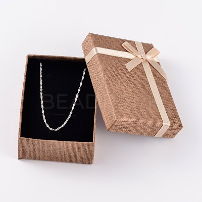 Kraft Cotton Filled Rectangle Cardboard Jewelry Set Boxes with Bowknot CBOX-D028-04-1
