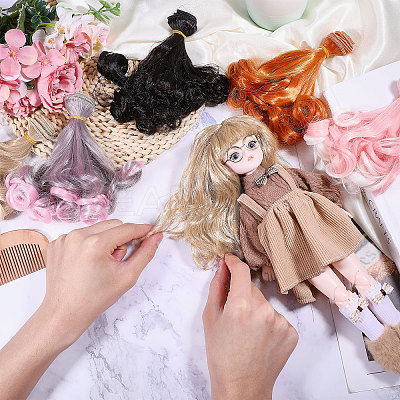 5Pcs 5 Styles High Temperature Fiber Long Pear Perm Hairstyle Doll Wig Hair DIY-GL0005-63C-1