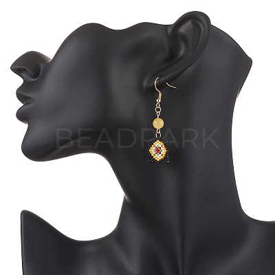 Handmade Glass Seed Beaded Window Lattice Pattern Dangle Earrings EJEW-MZ00560-04-1