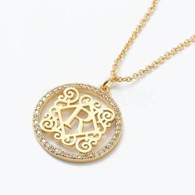 Brass Micro Pave Clear Cubic Zirconia Pendant Necklaces NJEW-E153-01R-1