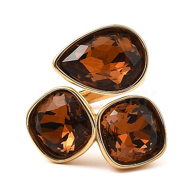 Teardrop & Square Glass Open Cuff Rings RJEW-G289-01G-02-1