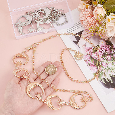 2Pcs 2 Colors Moon & Sun Alloy Link Chain Belts AJEW-GO0001-78B-1