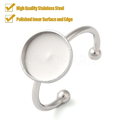 Non-Tarnish 304 Stainless Steel Flat Round Pad Ring Setting STAS-I306-05C-P-1