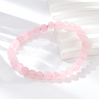 Natural Rose Quartz Bead Stretch Bracelets X-BJEW-K212-A-045-1