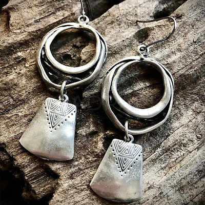 Bohemian Style Ring with Trapezoid Alloy Dangle Earrings FS-WGCE919-01-1
