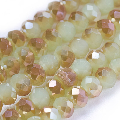 Imitation Jade Half Plated Faceted Rondelle Electroplate Glass Bead Strands X-EGLA-D020-3x2mm-58-1